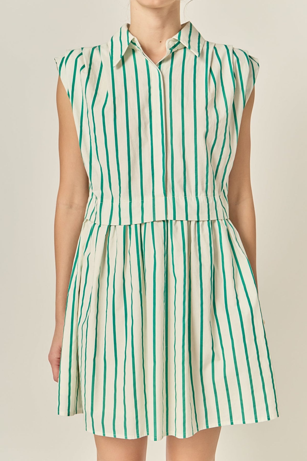 ENGLISH FACTORY - Emerald Stripe Pleated Shoulder Mini Dress - DRESSES available at Objectrare