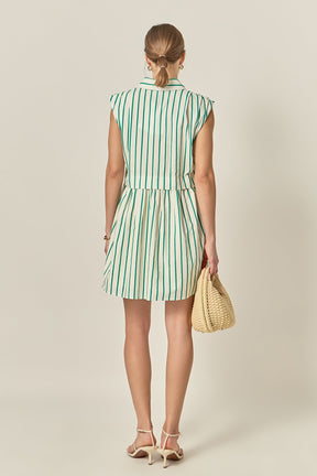 ENGLISH FACTORY - Emerald Stripe Pleated Shoulder Mini Dress - DRESSES available at Objectrare