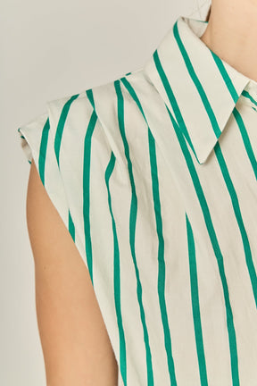 ENGLISH FACTORY - Emerald Stripe Pleated Shoulder Mini Dress - DRESSES available at Objectrare