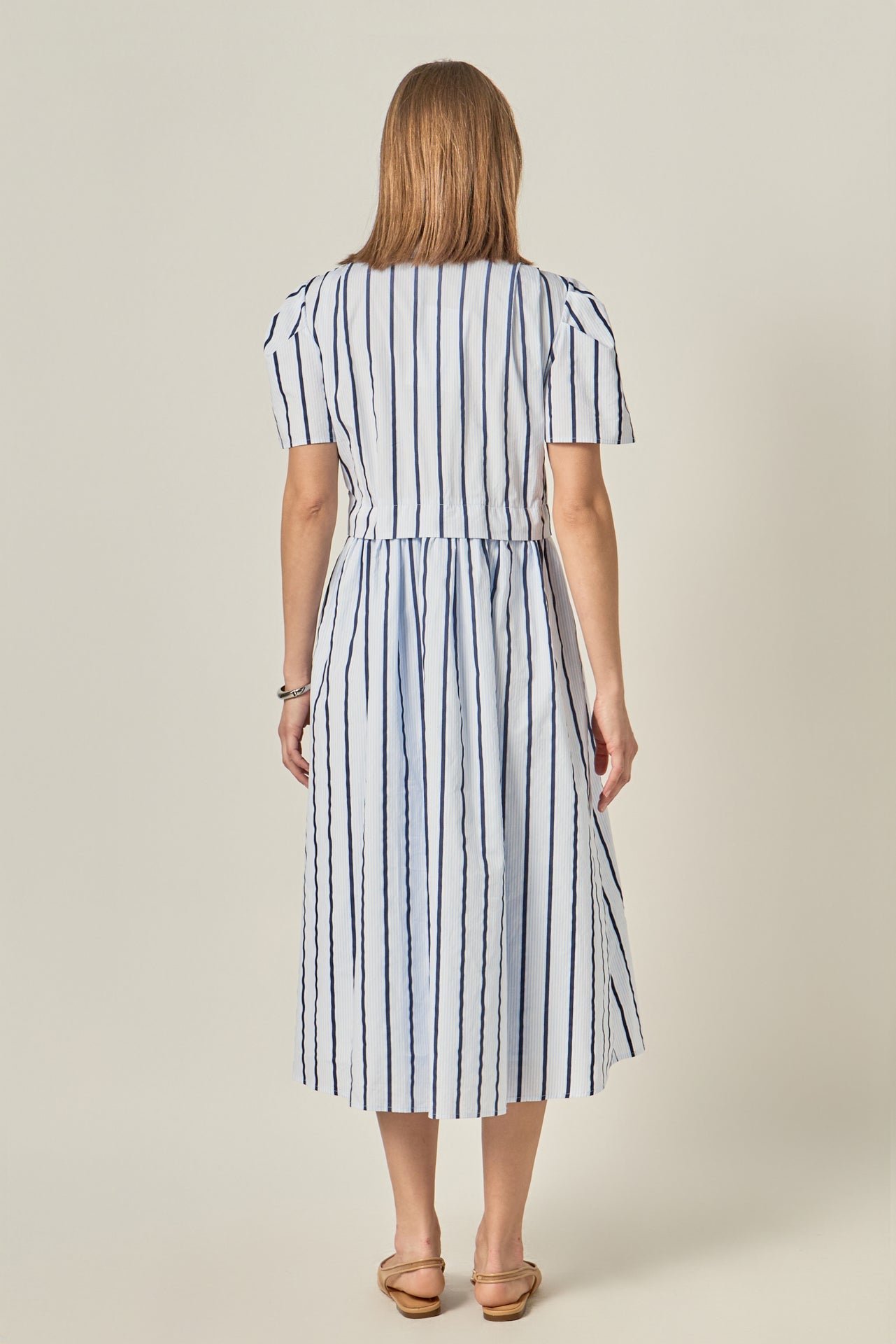 ENGLISH FACTORY - Striped Pleated Shoulder Shirt Midi Dress - DRESSES available at Objectrare