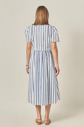ENGLISH FACTORY - Striped Pleated Shoulder Shirt Midi Dress - DRESSES available at Objectrare