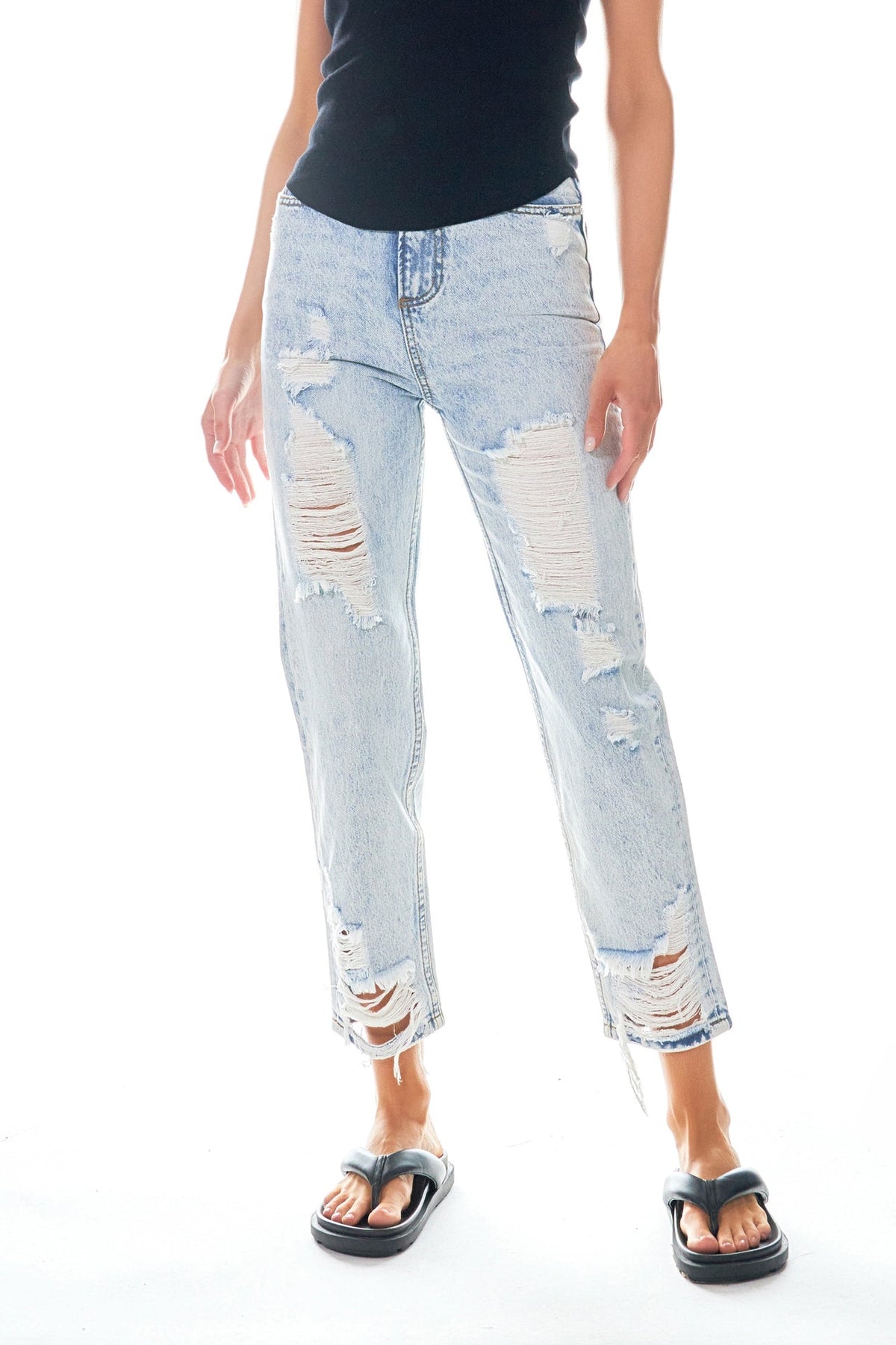 GREY LAB - High-Waisted Distressed Straight Leg Jeans - JEANS available at Objectrare