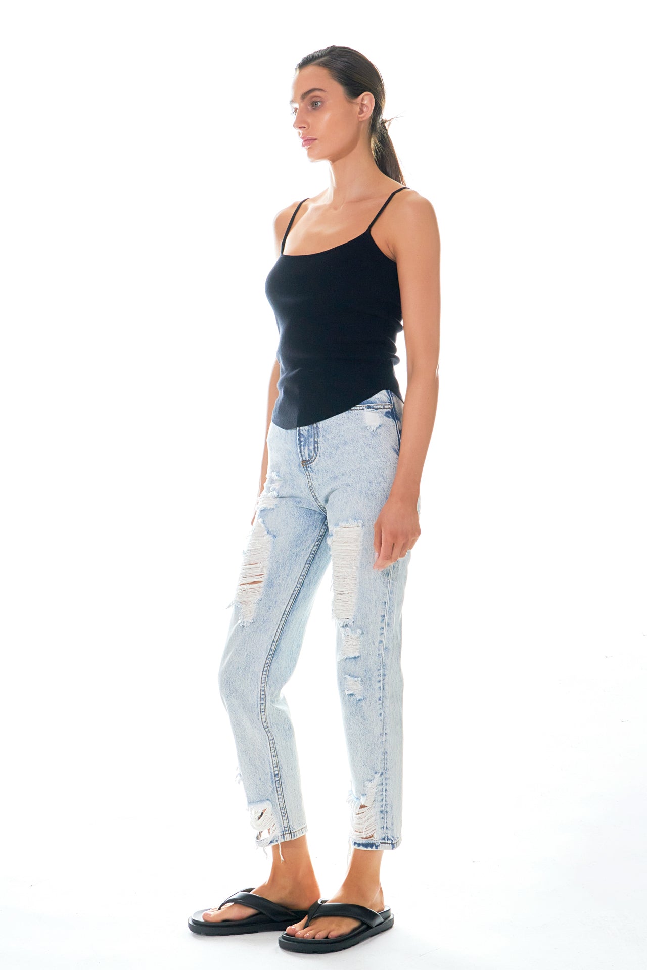 GREY LAB - High-Waisted Distressed Straight Leg Jeans - JEANS available at Objectrare