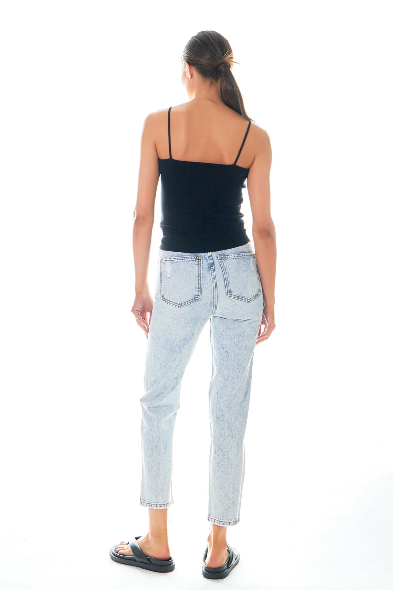 GREY LAB - High-Waisted Distressed Straight Leg Jeans - JEANS available at Objectrare
