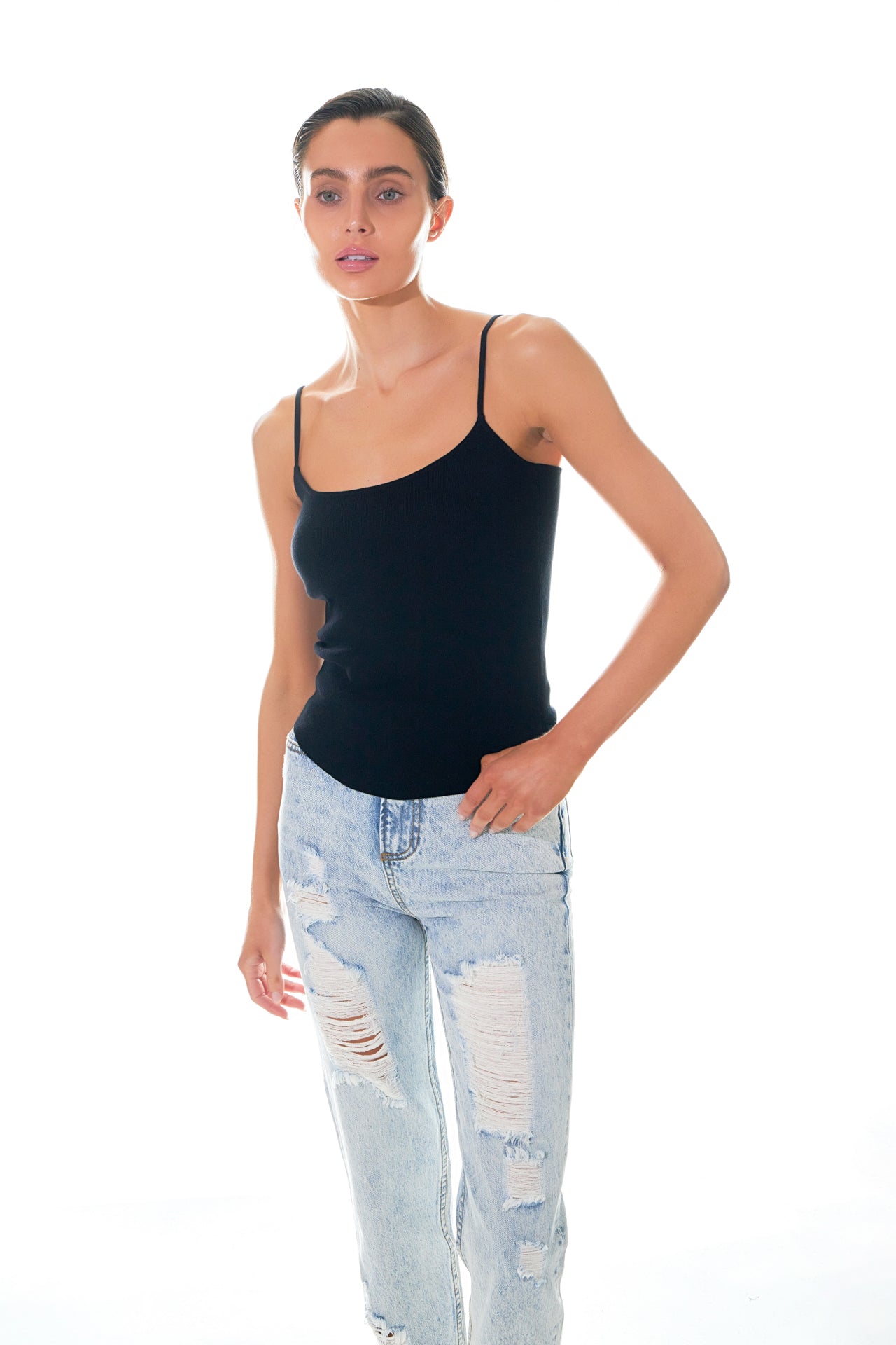 GREY LAB - High-Waisted Distressed Straight Leg Jeans - JEANS available at Objectrare