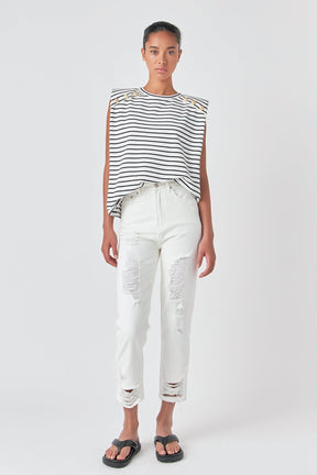 GREY LAB - High-Waisted Distressed Straight Leg Jeans - JEANS available at Objectrare