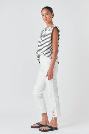 GREY LAB - High-Waisted Distressed Straight Leg Jeans - JEANS available at Objectrare