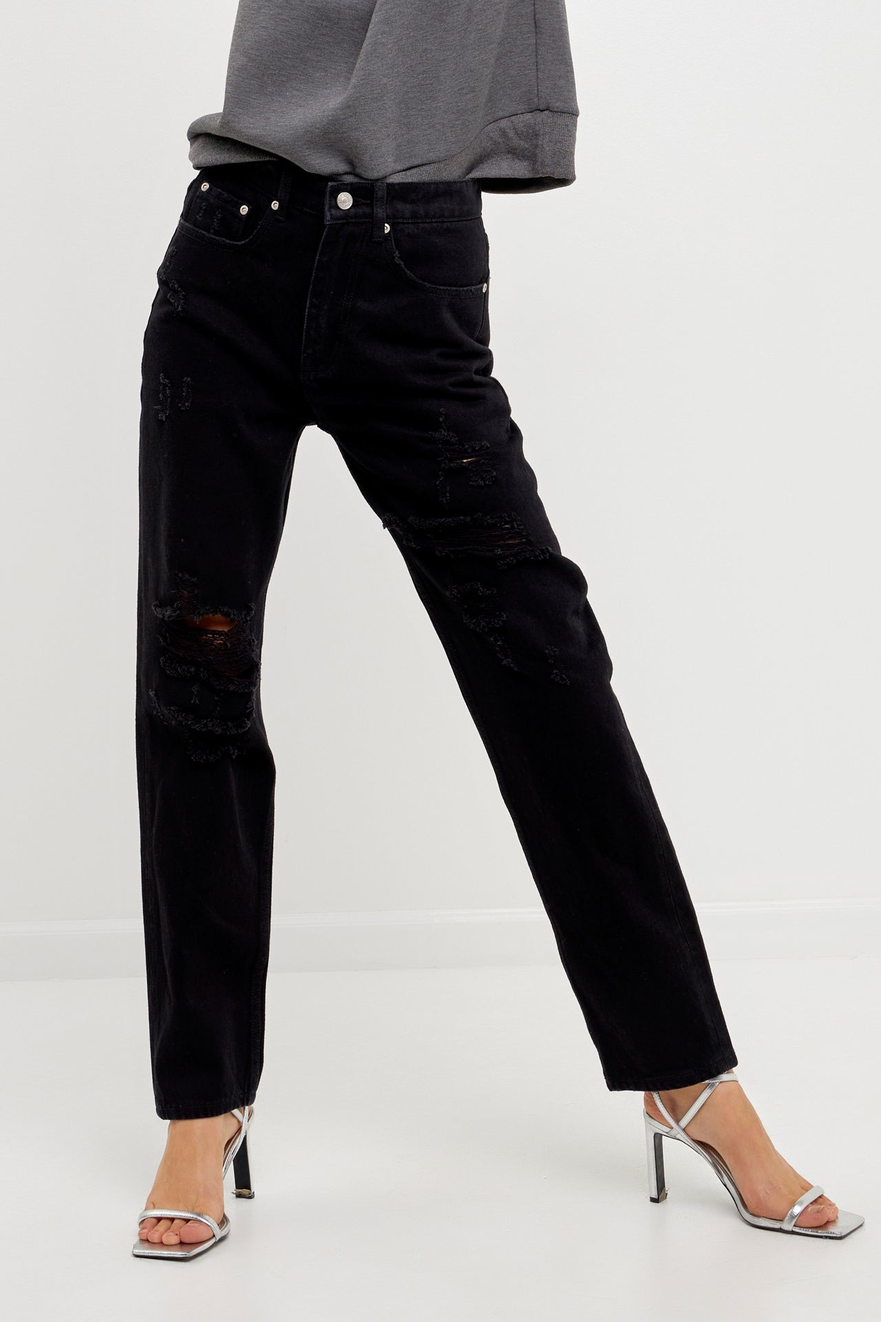GREY LAB - Distressed Straight Leg Jeans - JEANS available at Objectrare