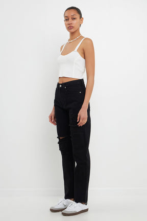 GREY LAB - Distressed Straight Leg Jeans - JEANS available at Objectrare