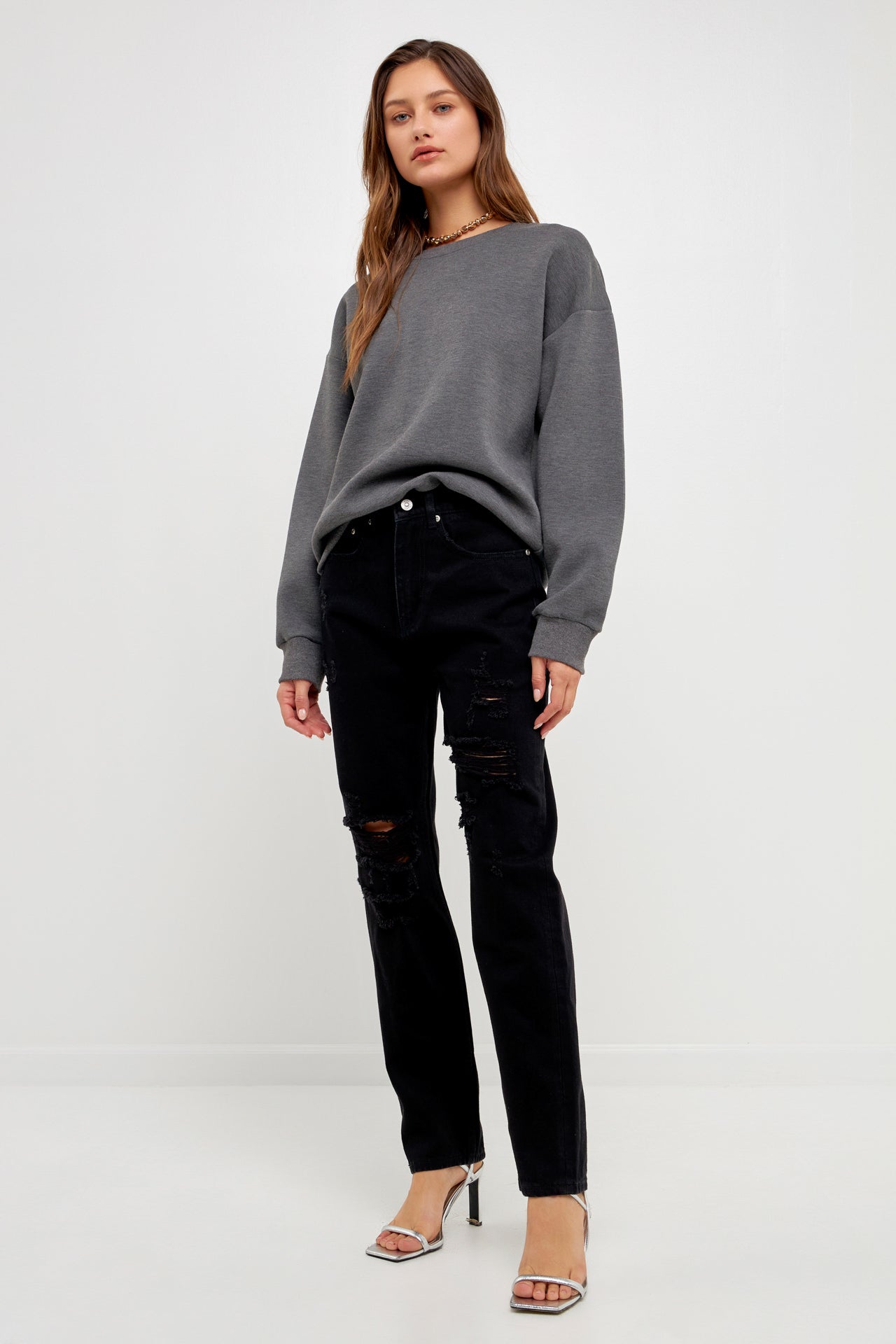 GREY LAB - Distressed Straight Leg Jeans - JEANS available at Objectrare