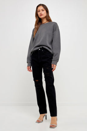 GREY LAB - Distressed Straight Leg Jeans - JEANS available at Objectrare