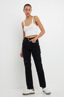 GREY LAB - Distressed Straight Leg Jeans - JEANS available at Objectrare