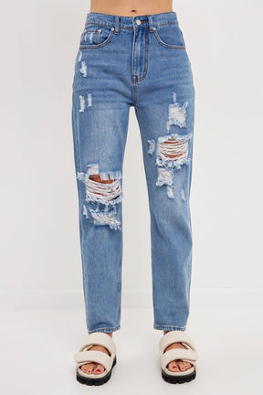 GREY LAB - Distressed Straight Leg Jeans - JEANS available at Objectrare