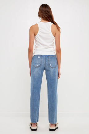 GREY LAB - Distressed Straight Leg Jeans - JEANS available at Objectrare
