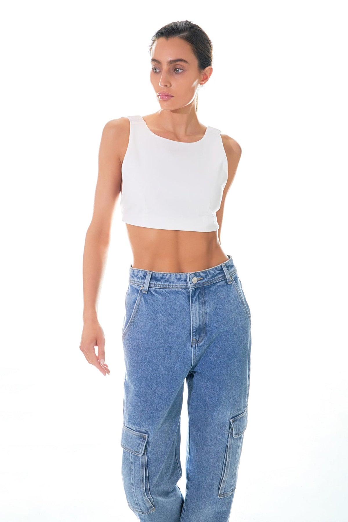 GREY LAB - Elastic Band Open Back Crop Top - CAMI TOPS & TANK available at Objectrare