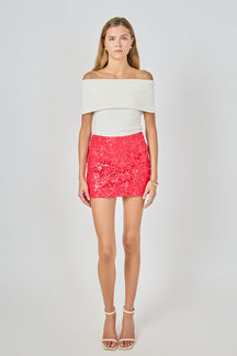 Floral Applique Sequins Lace Mini Skirt