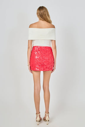 Floral Applique Sequins Lace Mini Skirt