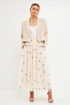Star Embroidered Tulle Full Maxi Skirt