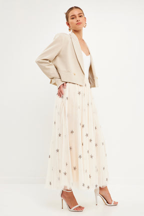 Star Embroidered Tulle Full Maxi Skirt