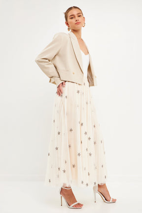 ENDLESS ROSE - Star Embroidered Tulle Full Maxi Skirt - SKIRTS available at Objectrare