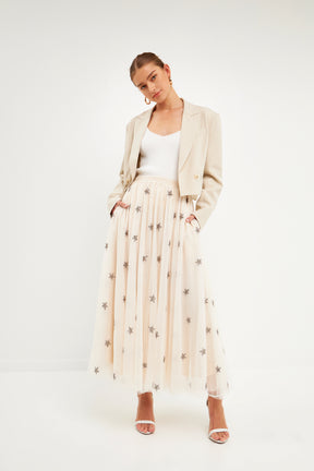 Star Embroidered Tulle Full Maxi Skirt