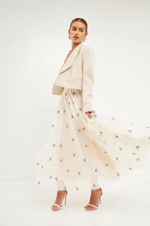 Star Embroidered Tulle Full Maxi Skirt