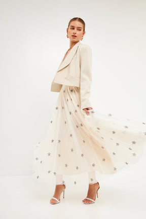 ENDLESS ROSE - Star Embroidered Tulle Full Maxi Skirt - SKIRTS available at Objectrare