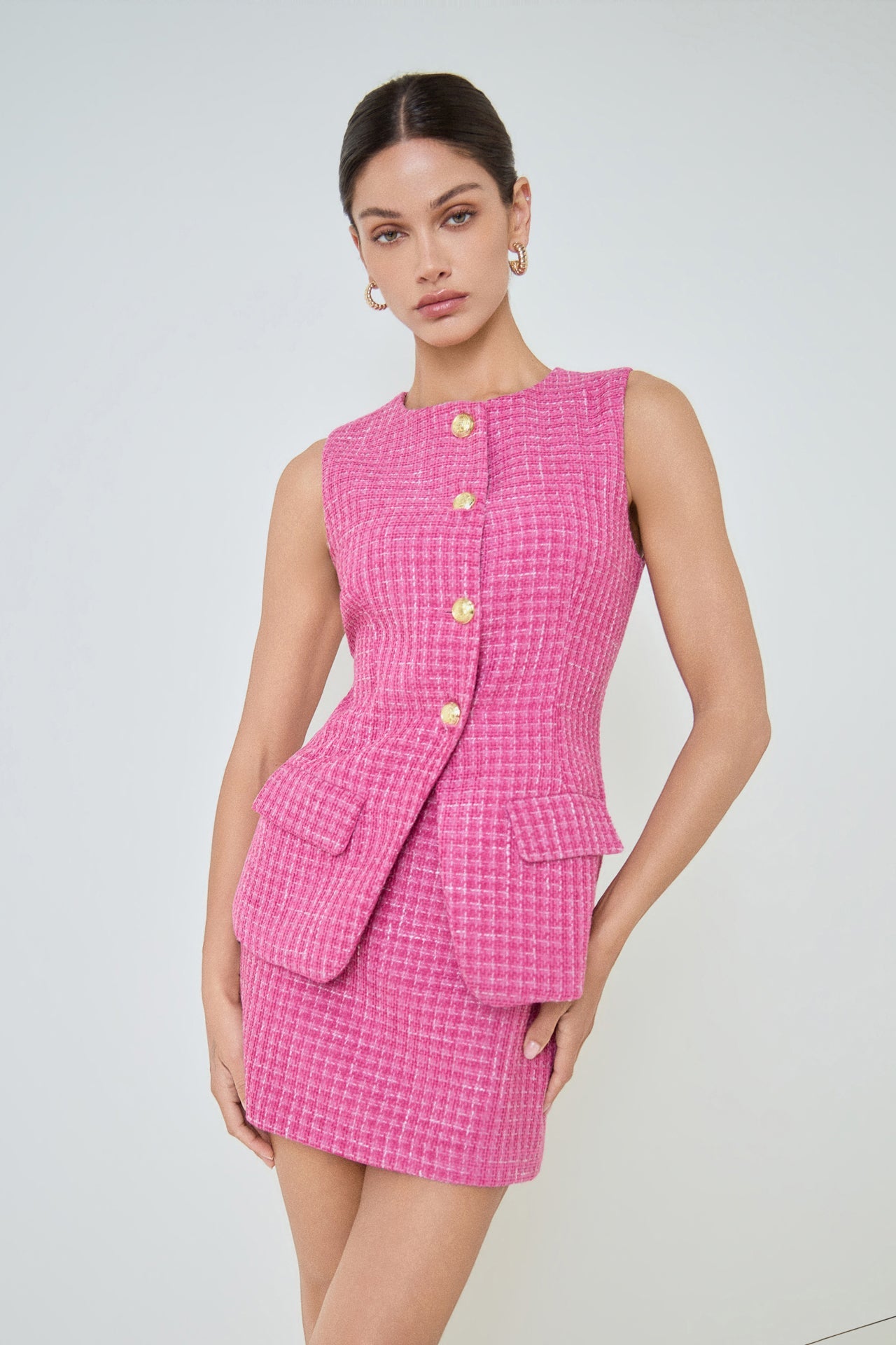 MARSY - Tweed Button Long Split Top - TOPS available at Objectrare