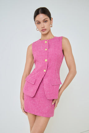 MARSY - Tweed Button Long Split Top - TOPS available at Objectrare