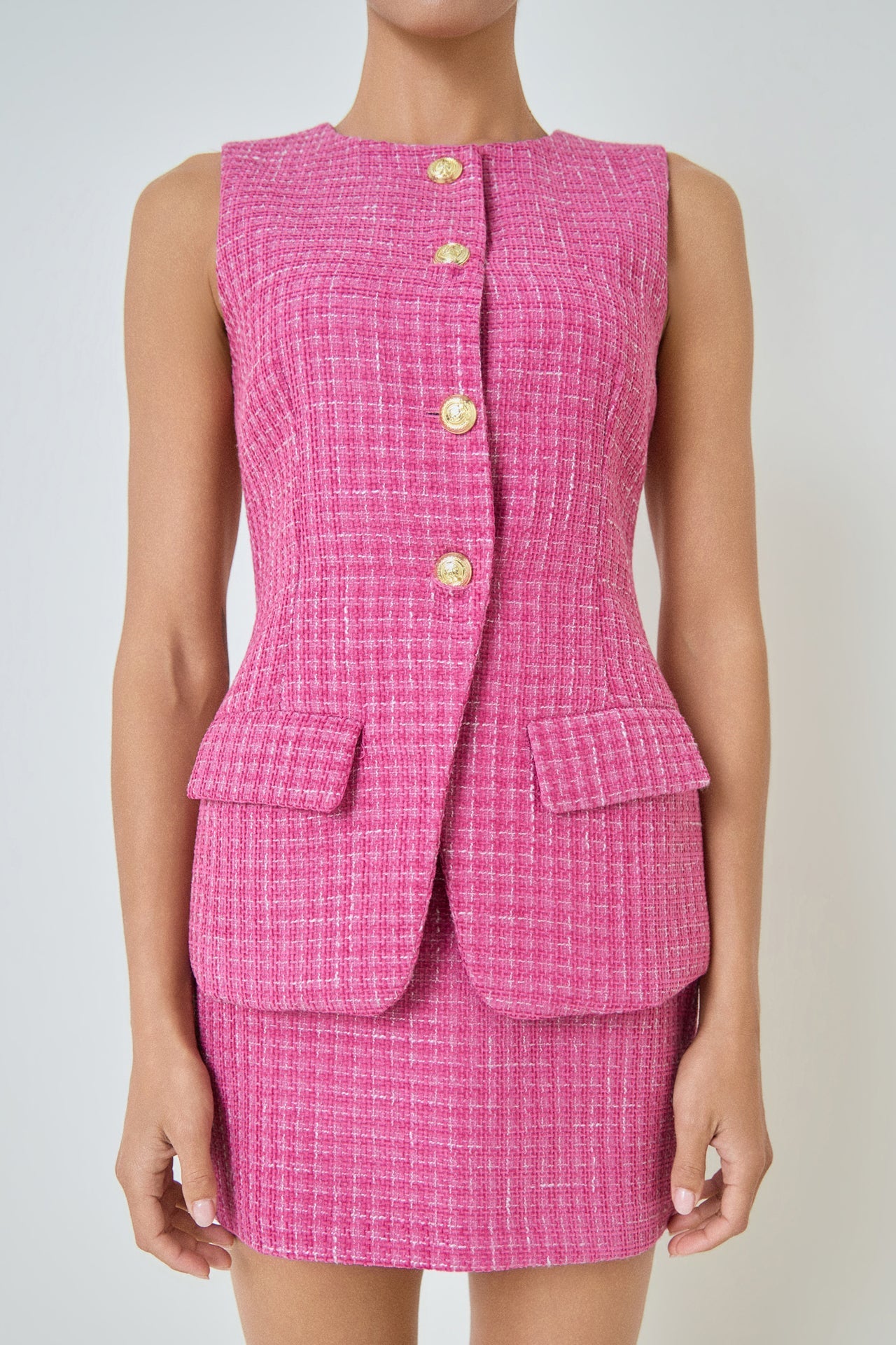 MARSY - Tweed Button Long Split Top - TOPS available at Objectrare