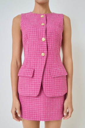 MARSY - Tweed Button Long Split Top - TOPS available at Objectrare