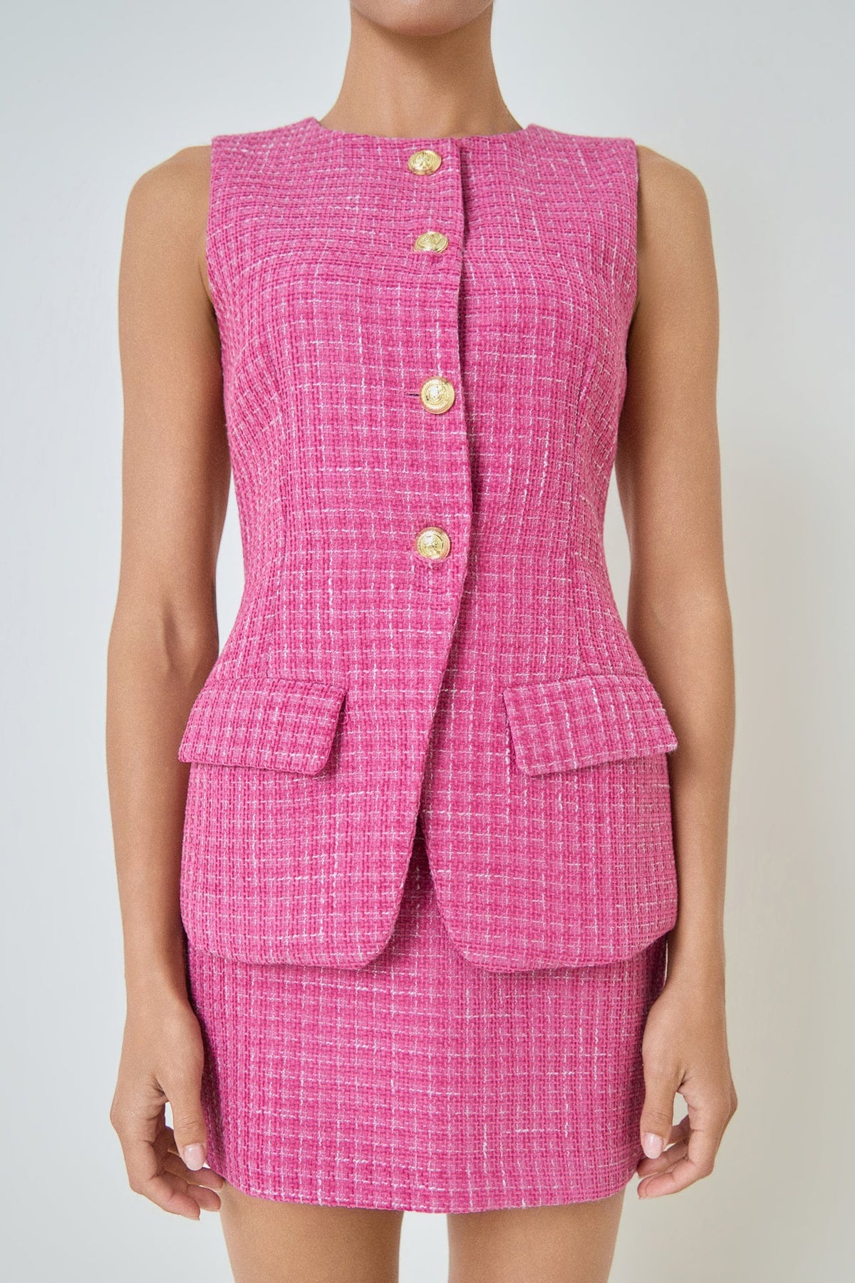 MARSY - Tweed Button Long Split Top - TOPS available at Objectrare