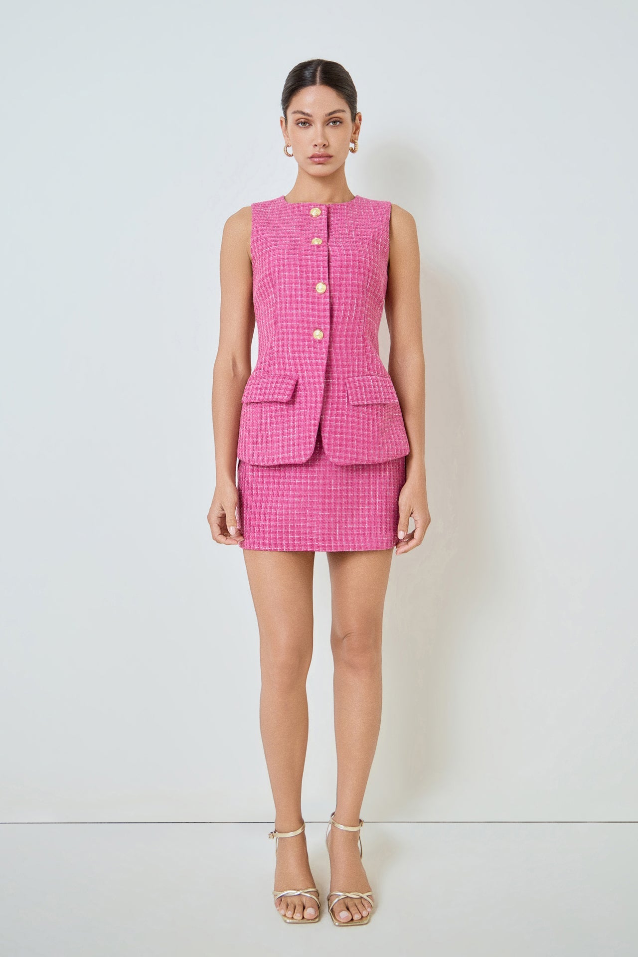 MARSY - Tweed Button Long Split Top - TOPS available at Objectrare