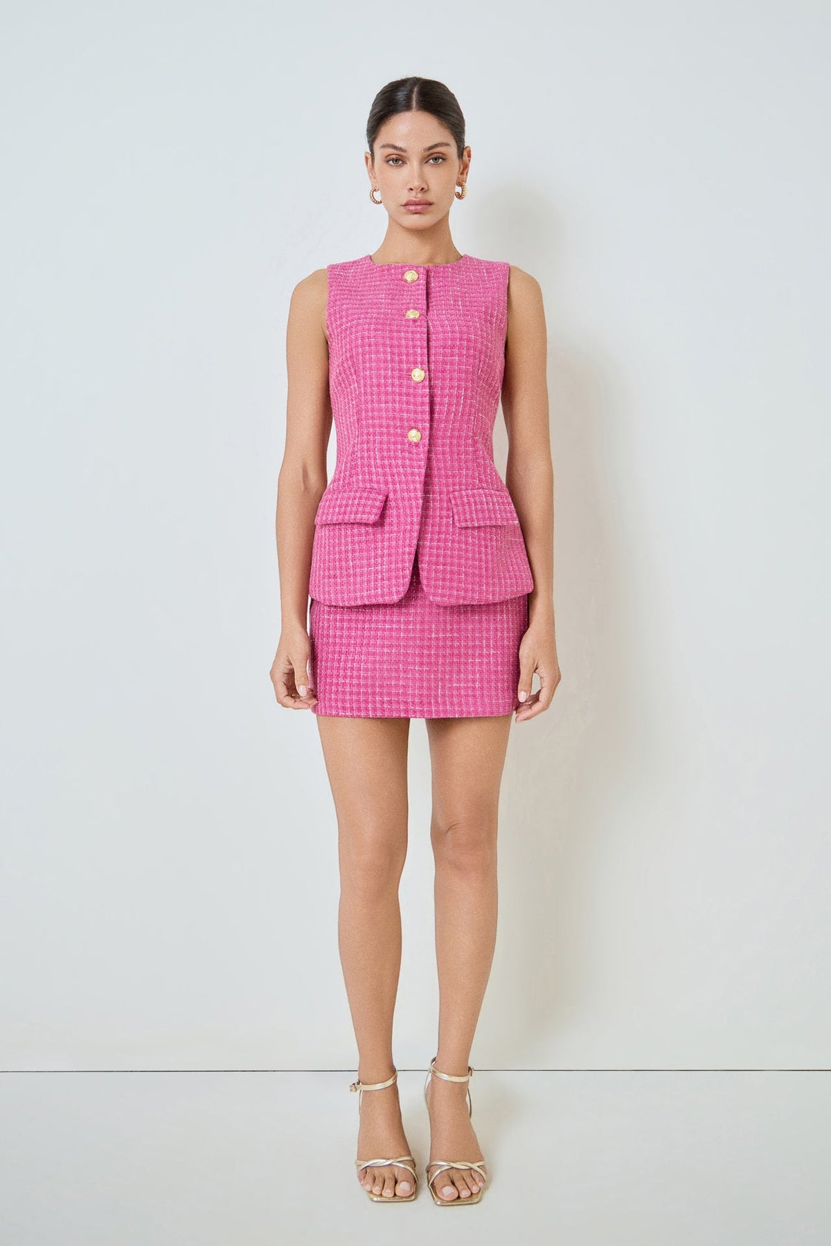 MARSY - Tweed Button Long Split Top - TOPS available at Objectrare