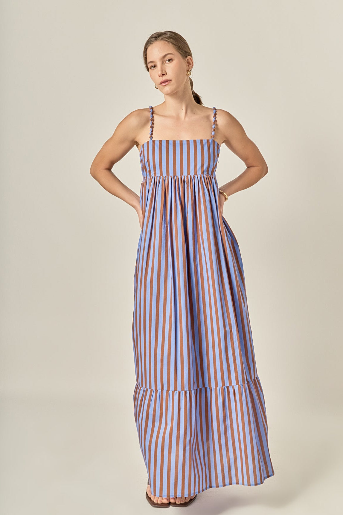 Bold Stripe Beaded Strap Maxi Dress