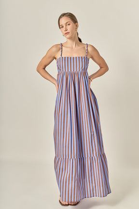 Bold Stripe Beaded Strap Maxi Dress