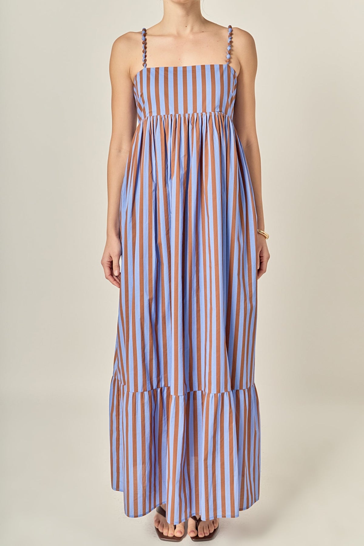 Bold Stripe Beaded Strap Maxi Dress