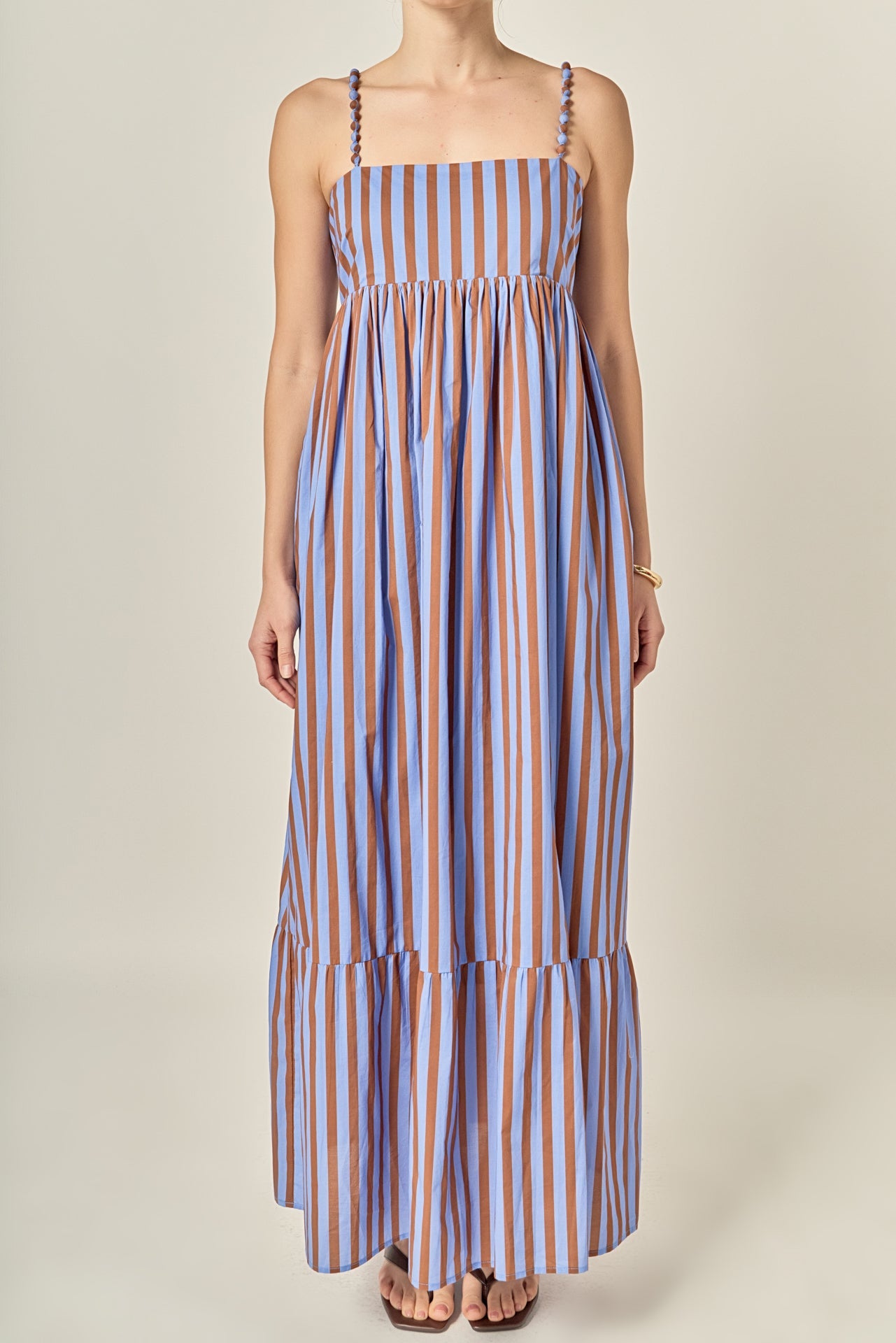 Bold Stripe Beaded Strap Maxi Dress