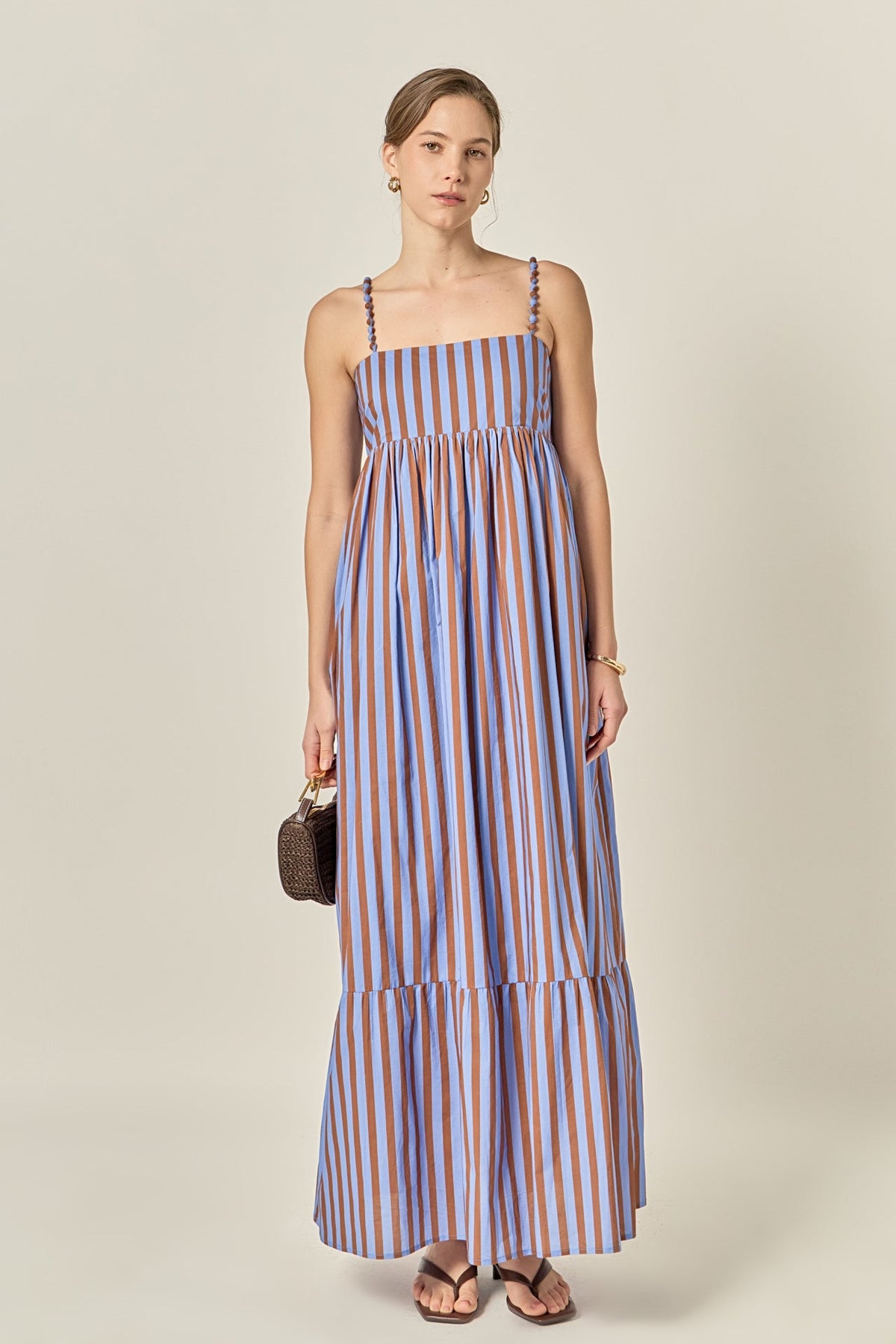 Bold Stripe Beaded Strap Maxi Dress
