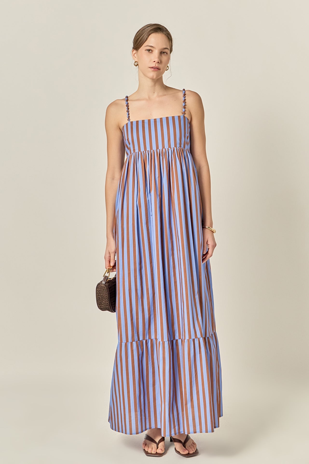 Bold Stripe Beaded Strap Maxi Dress