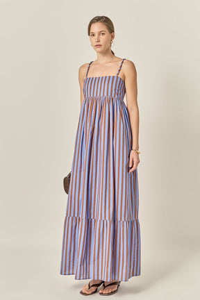 Bold Stripe Beaded Strap Maxi Dress