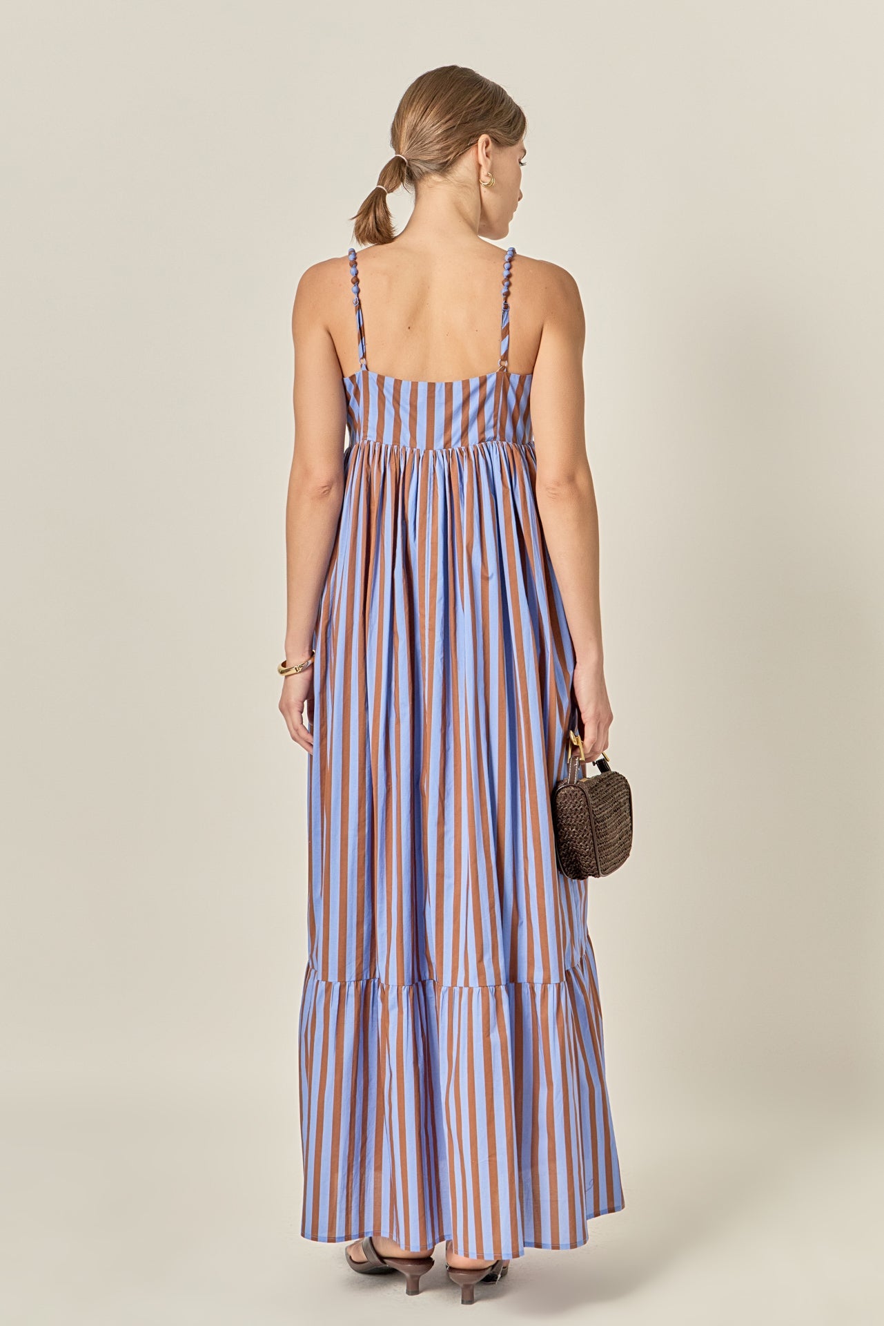 Bold Stripe Beaded Strap Maxi Dress