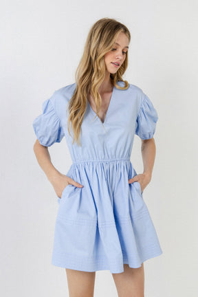 ENGLISH FACTORY - Blouson Pleated Puff Sleeve Dress - DRESSES available at Objectrare