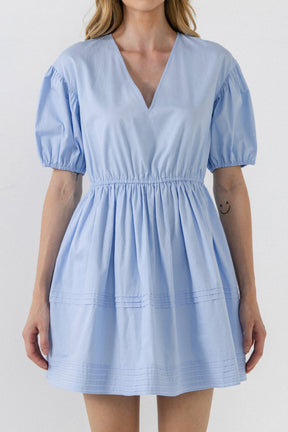 ENGLISH FACTORY - Blouson Pleated Puff Sleeve Dress - DRESSES available at Objectrare
