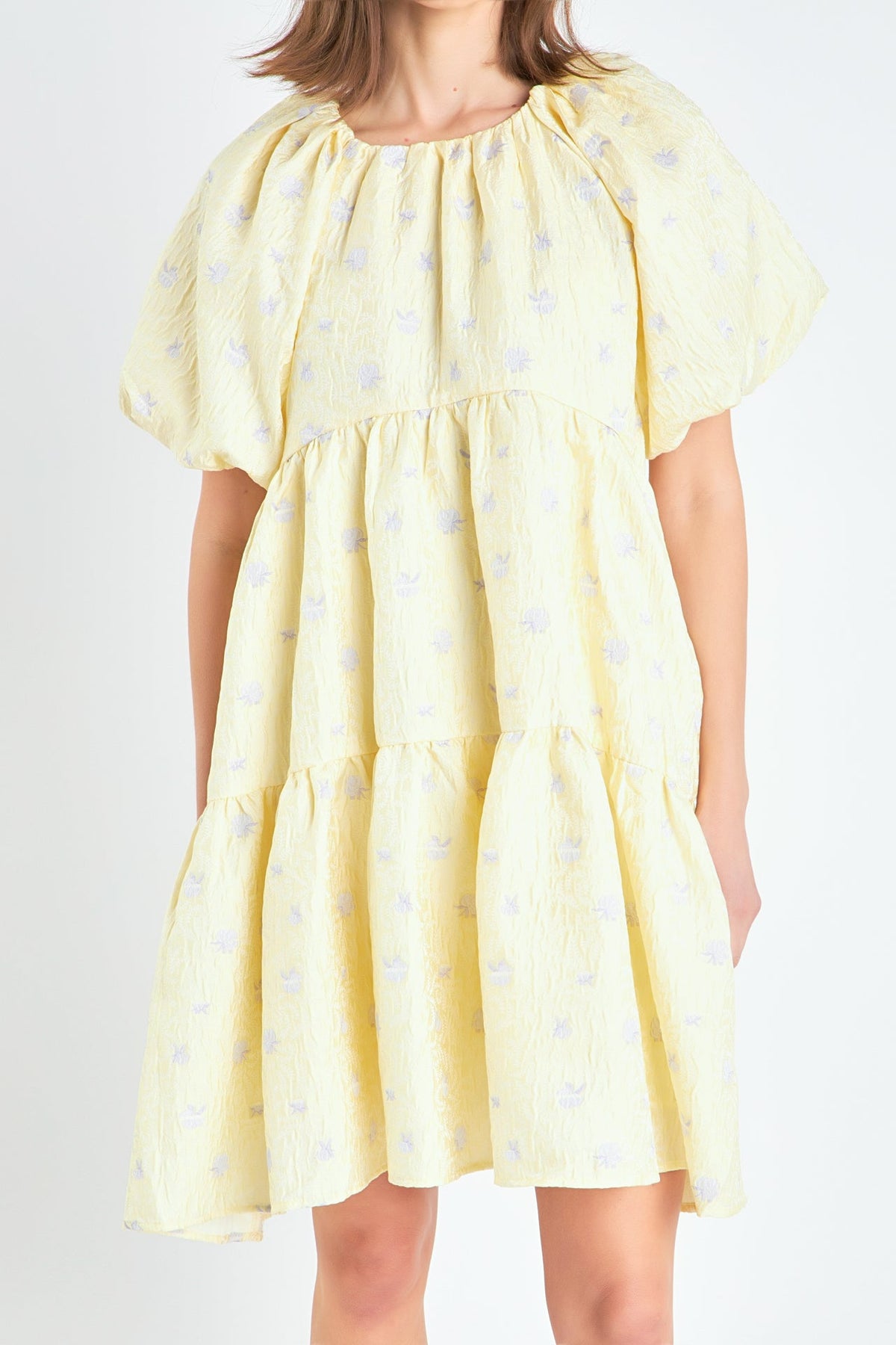Floral Jacquard Tiered Midi High Low Dress