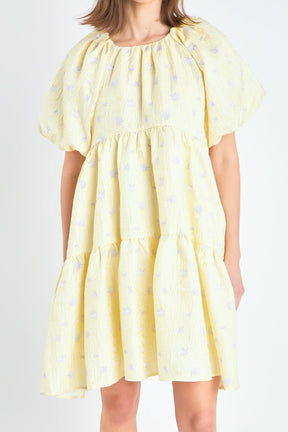 Floral Jacquard Tiered Midi High Low Dress