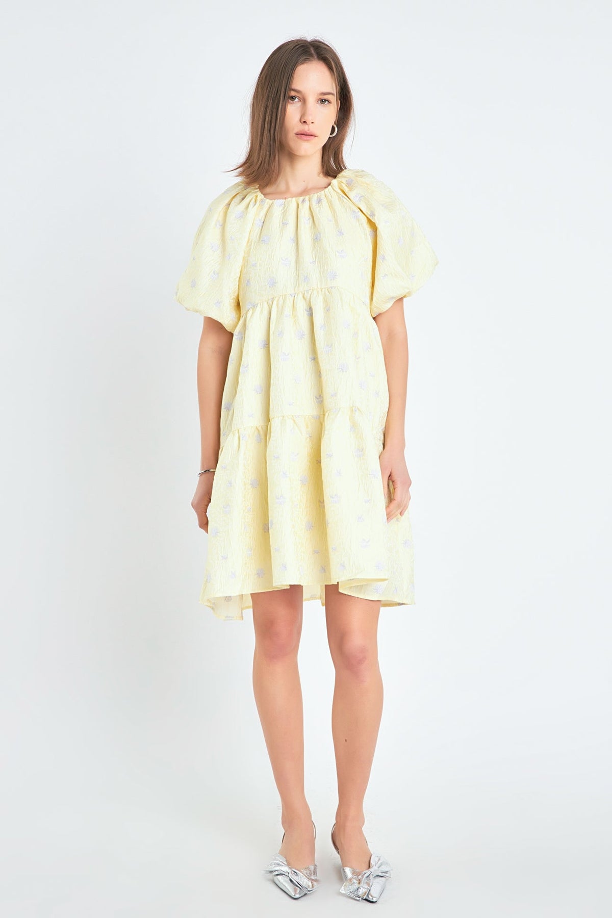 Floral Jacquard Tiered Midi High Low Dress