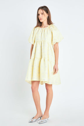 Floral Jacquard Tiered Midi High Low Dress