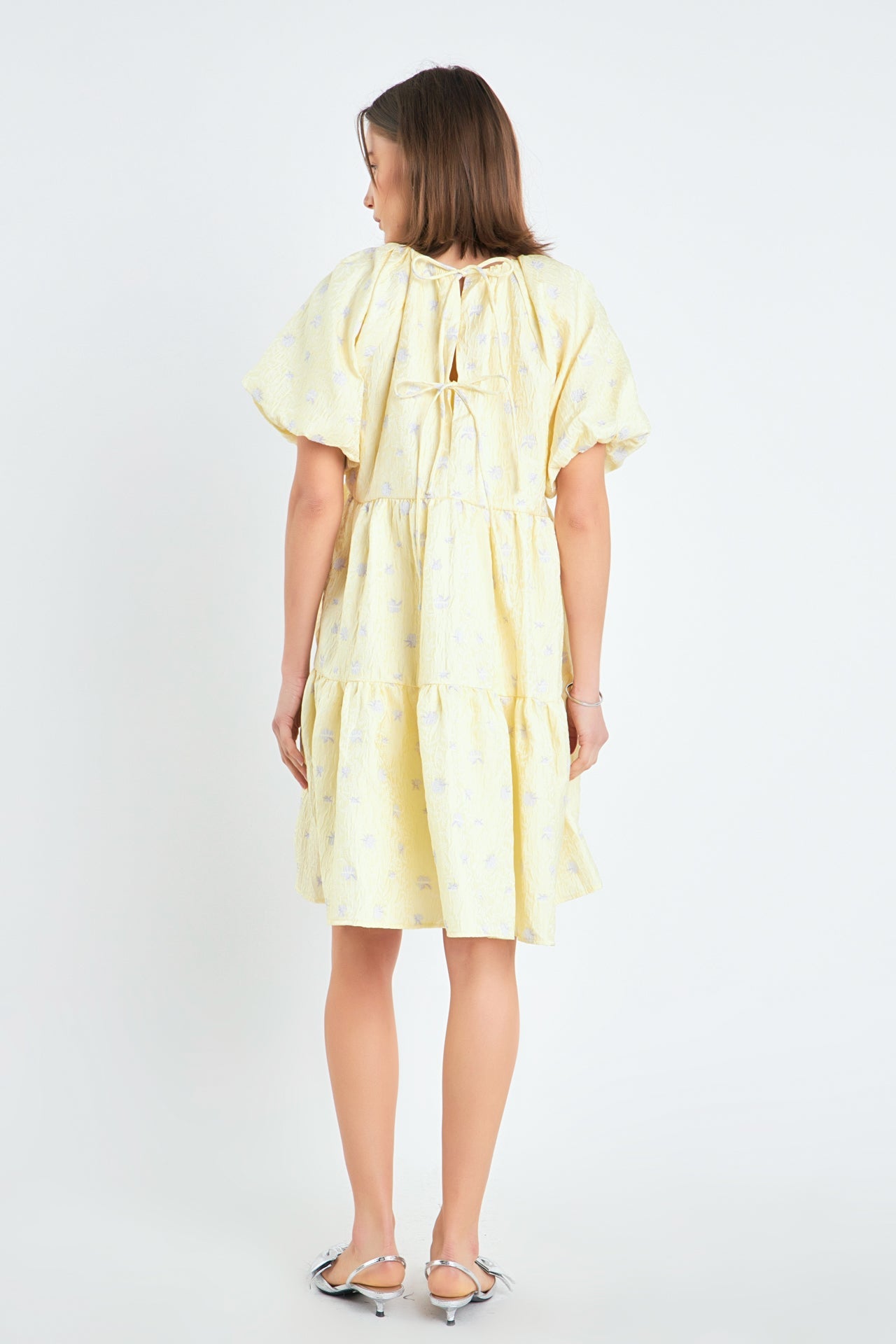 Floral Jacquard Tiered Midi High Low Dress