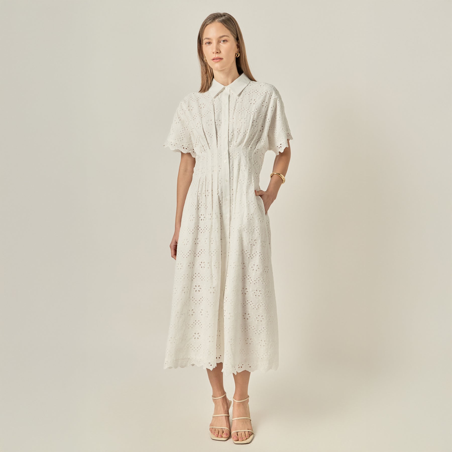 ENGLISH FACTORY - Eyelet Cinched Waist Midi Dress - DRESSES available at Objectrare